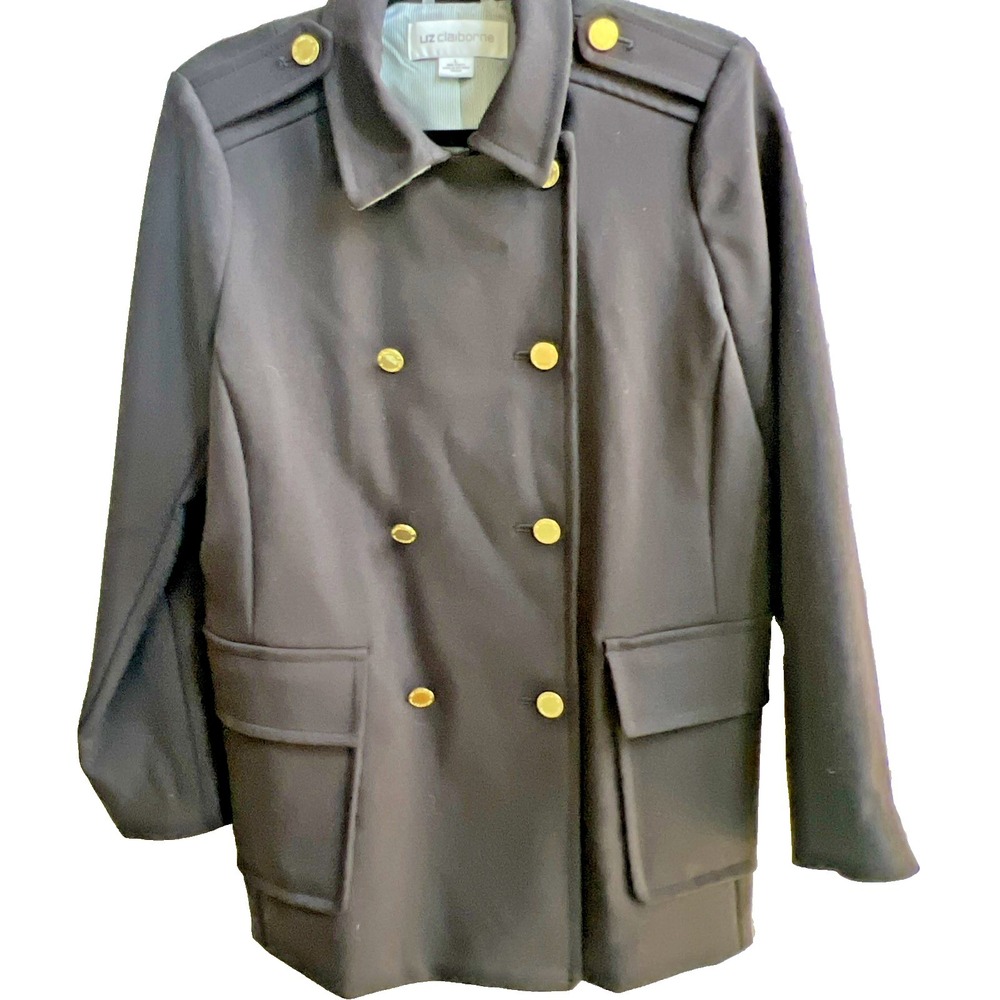 Liz Claiborne‎ Womens Button Down Military Style Dress Coat - Navy - Size L